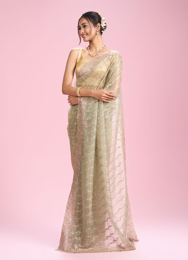 Mohey Women Pista Green Net Enchantment Saree