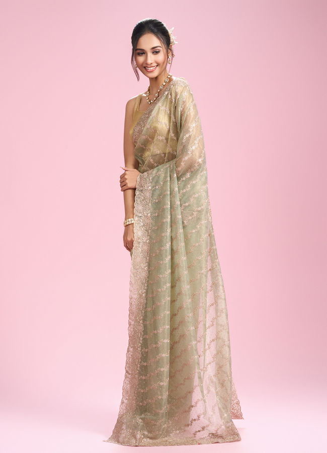 Mohey Women Pista Green Net Enchantment Saree
