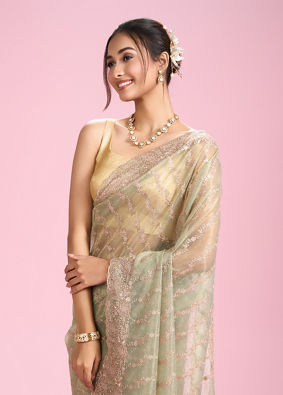 Mohey Women Pista Green Net Enchantment Saree