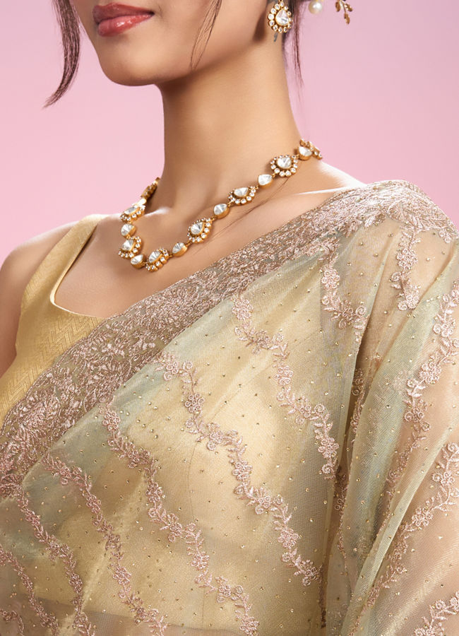 Mohey Women Pista Green Net Enchantment Saree
