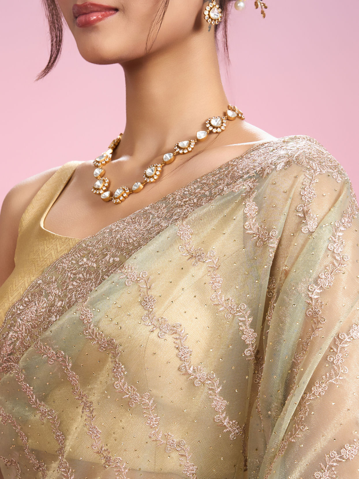Mohey Women Pista Green Net Enchantment Saree