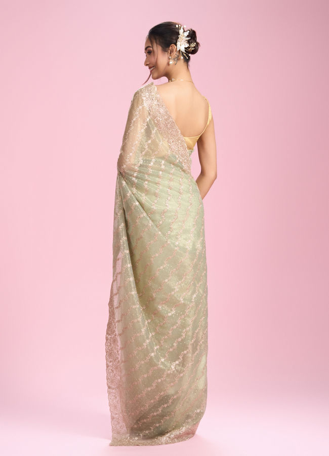 Mohey Women Pista Green Net Enchantment Saree