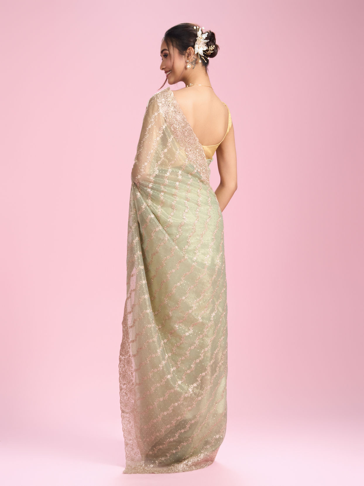 Mohey Women Pista Green Net Enchantment Saree