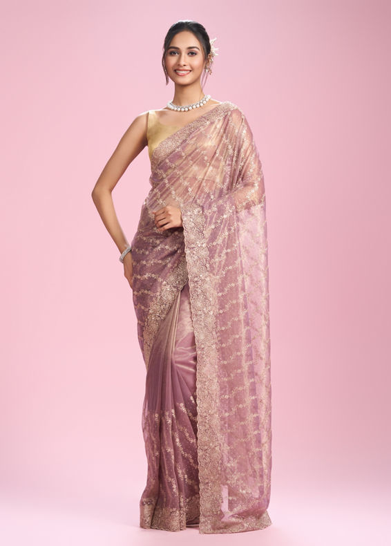 Mohey Women Enchanting Purple Net Saree