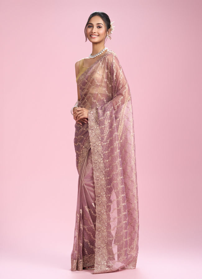 Mohey Women Enchanting Purple Net Saree