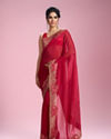 Mohey Women Lustrous Rani Pink Organza Saree