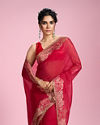 Mohey Women Lustrous Rani Pink Organza Saree