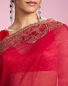 Mohey Women Lustrous Rani Pink Organza Saree