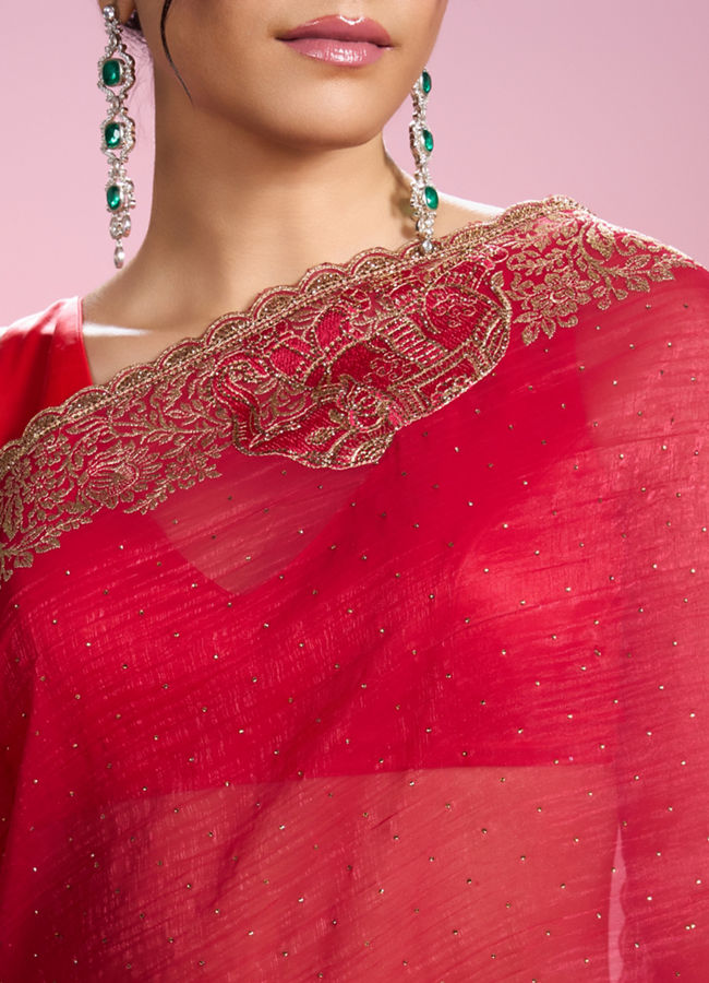 Mohey Women Lustrous Rani Pink Organza Saree