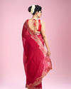 Mohey Women Lustrous Rani Pink Organza Saree