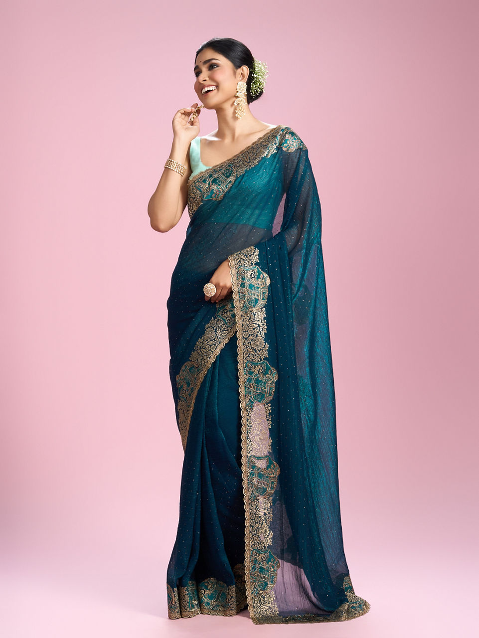 Mohey Women Eternal Elegance Blue Saree