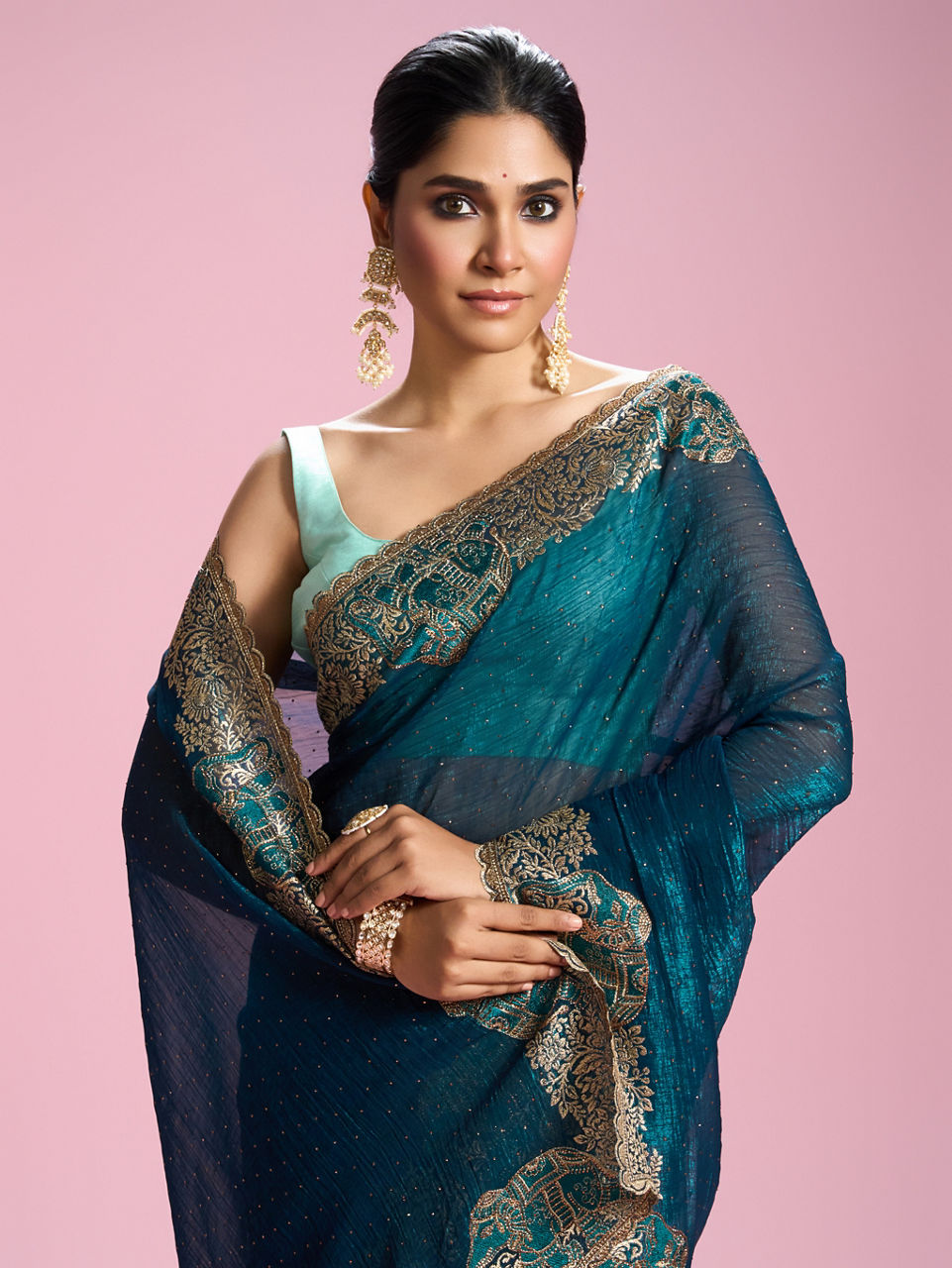 Mohey Women Eternal Elegance Blue Saree