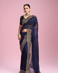 Mohey Women Indigo Blue Organza Saree