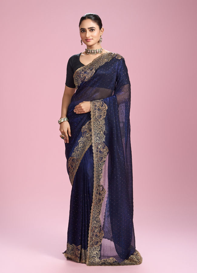Mohey Women Indigo Blue Organza Saree