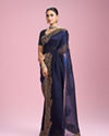 Mohey Women Indigo Blue Organza Saree