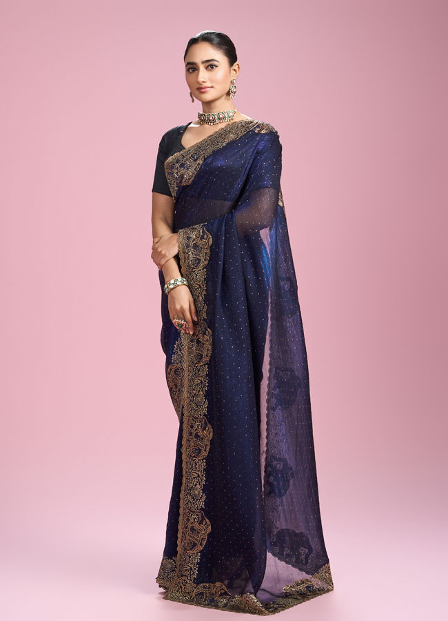 Mohey Women Indigo Blue Organza Saree
