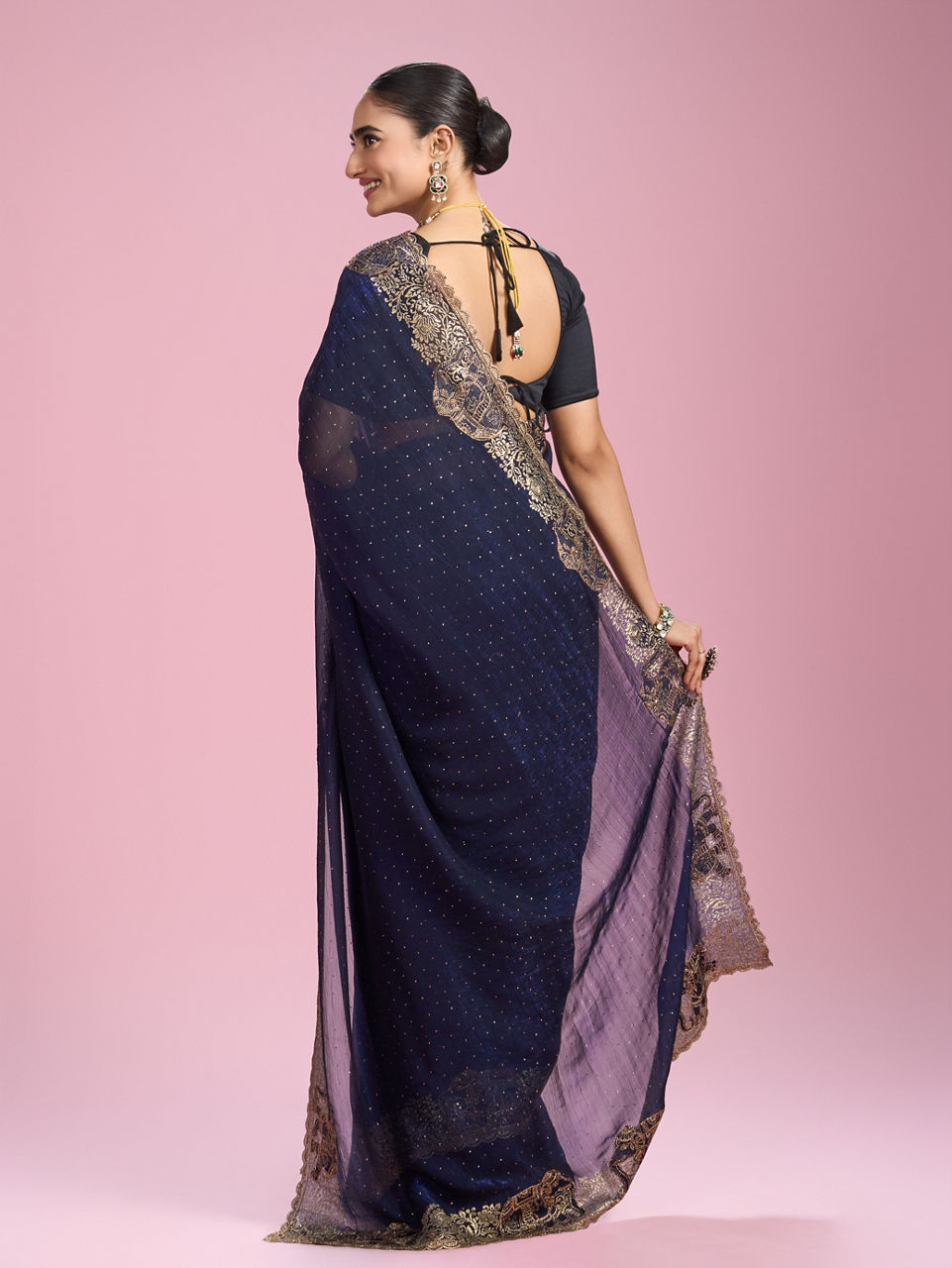 Mohey Women Indigo Blue Organza Saree