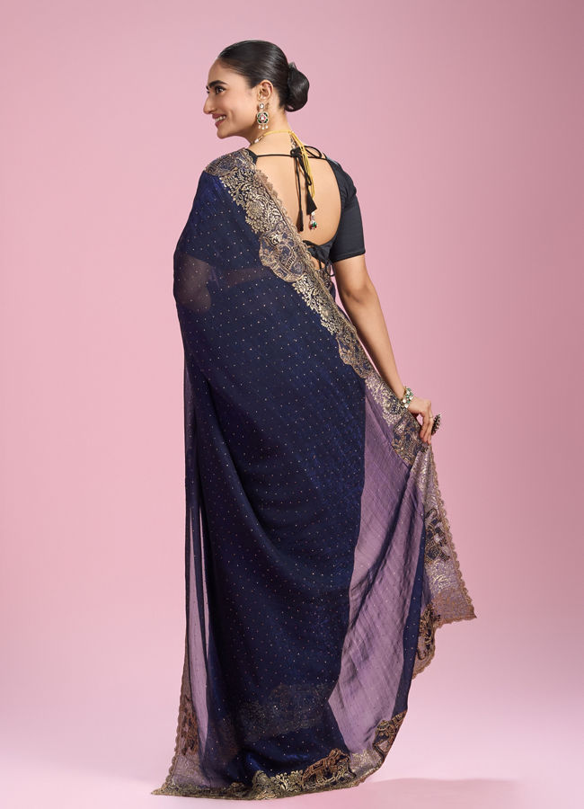 Mohey Women Indigo Blue Organza Saree