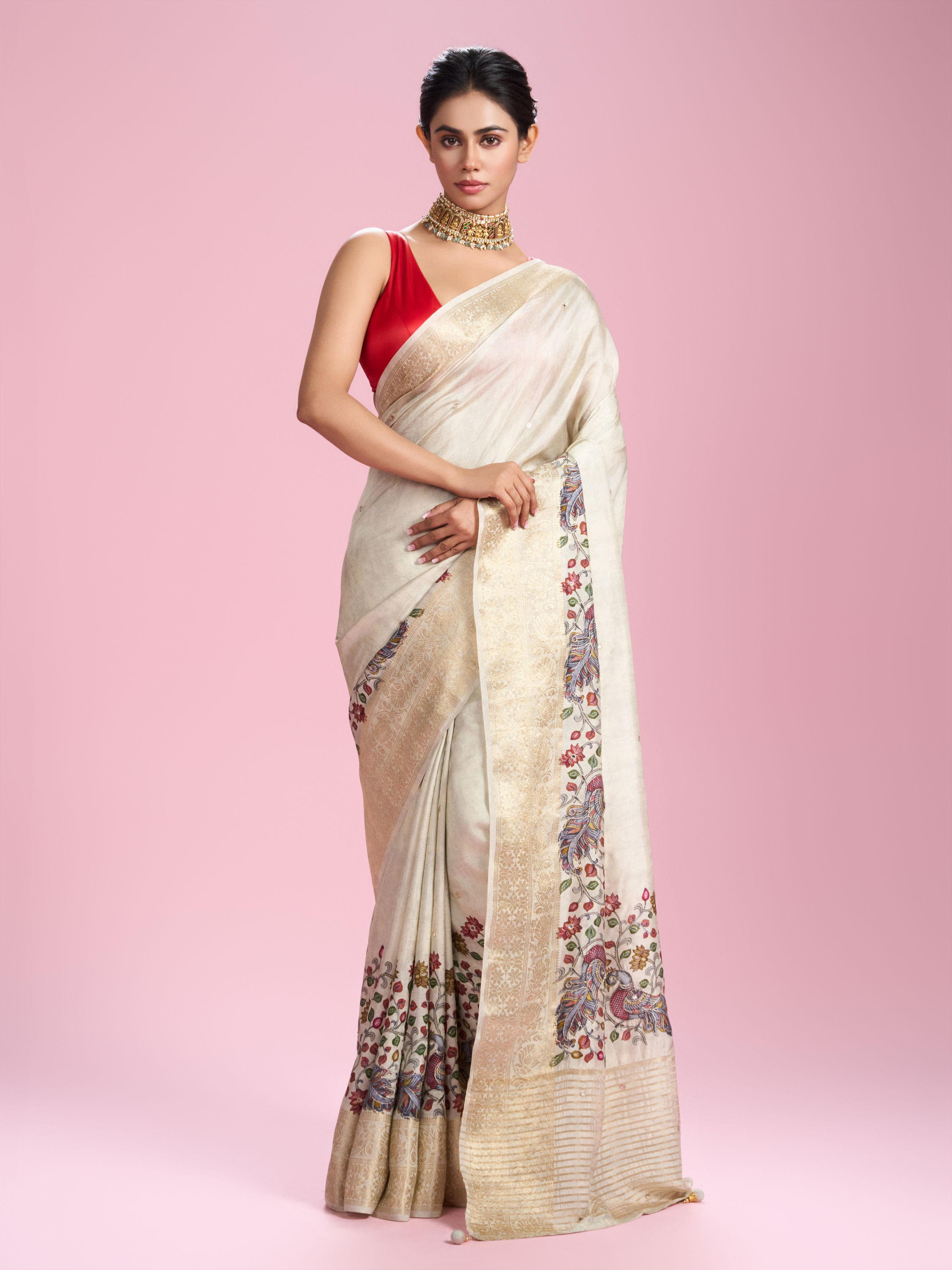 Mohey Women Cream Elegance Saree