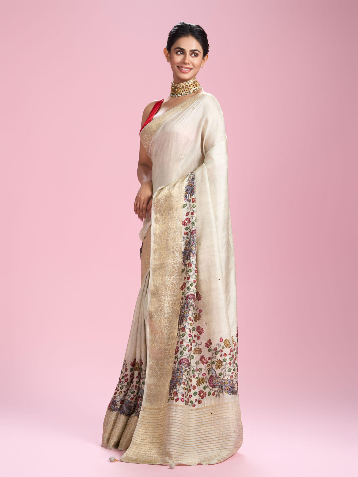 Mohey Women Cream Elegance Saree