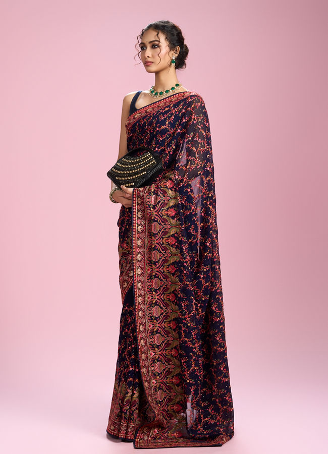 Mohey Women Indigo Blue Georgette Saree