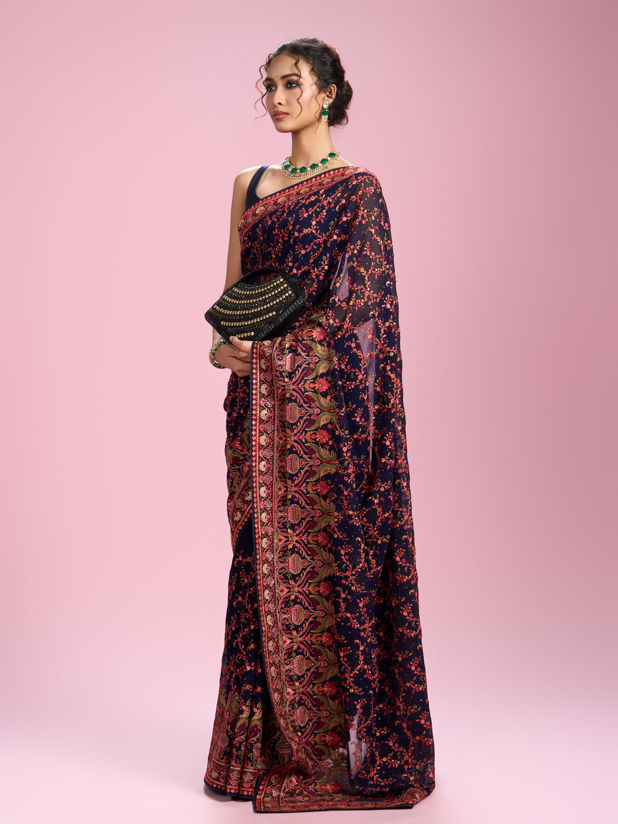Mohey Women Indigo Blue Georgette Saree