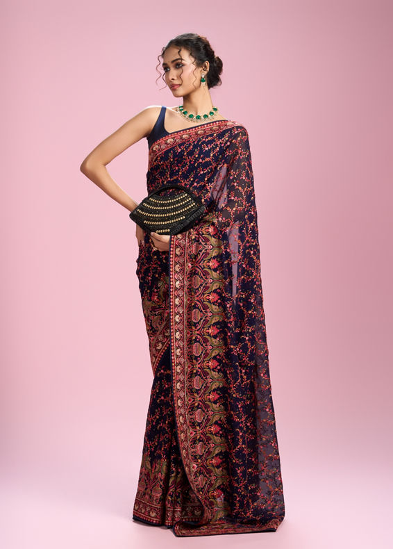 Mohey Women Indigo Blue Georgette Saree