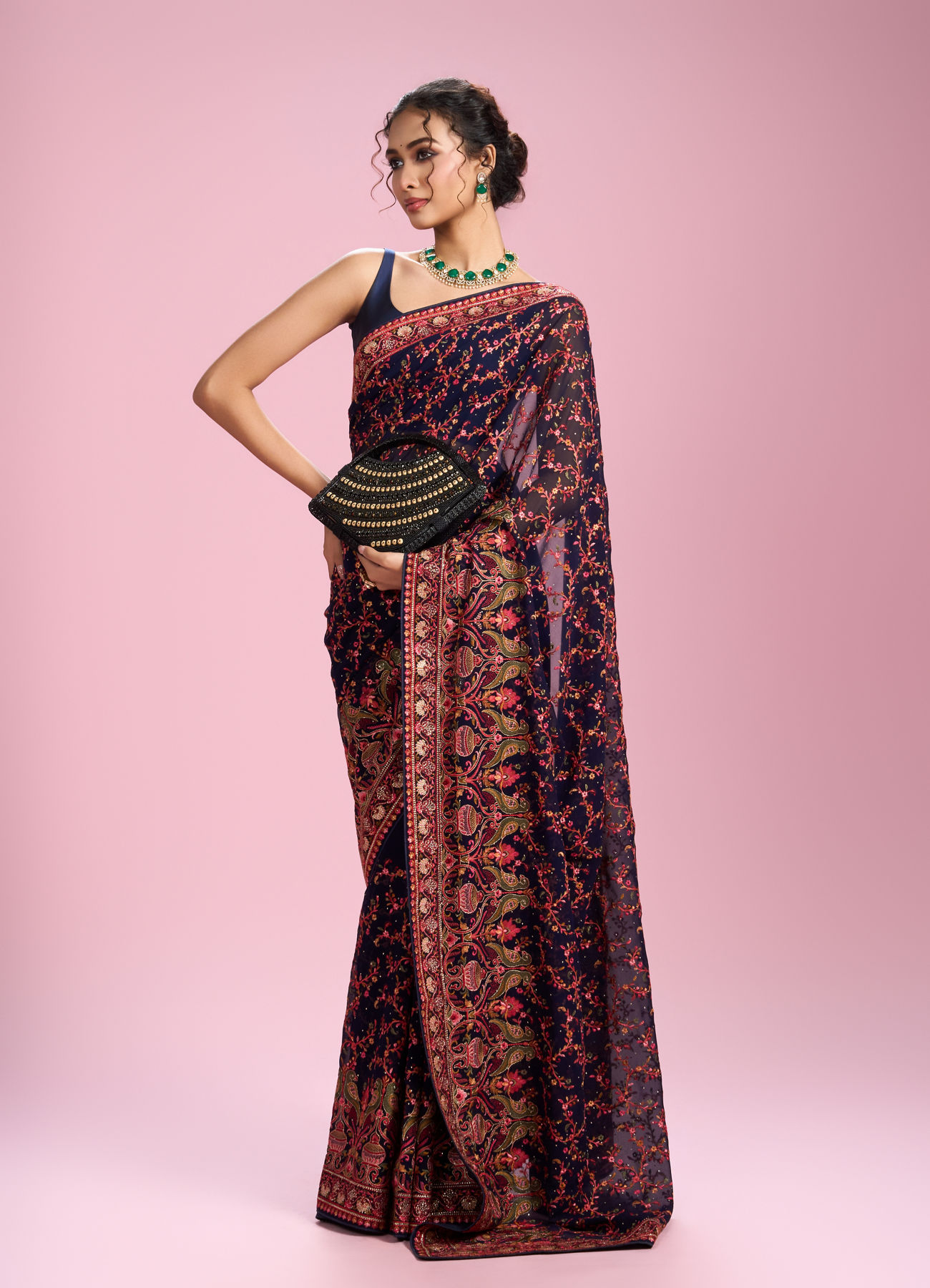 Mohey Women Indigo Blue Georgette Saree