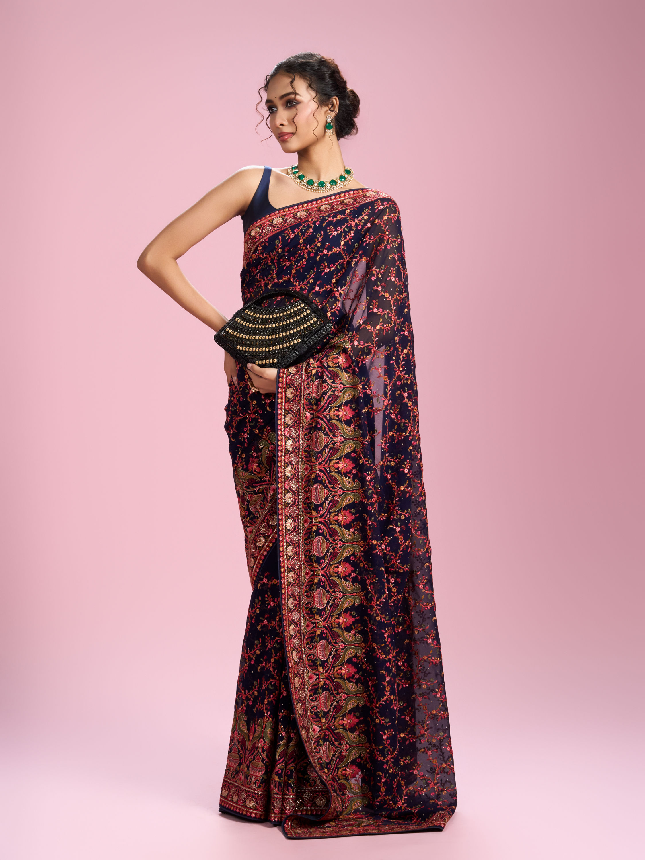 Mohey Women Indigo Blue Georgette Saree