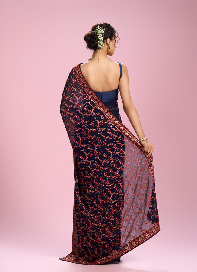 Mohey Women Indigo Blue Georgette Saree