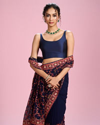 Mohey Women Indigo Blue Georgette Saree