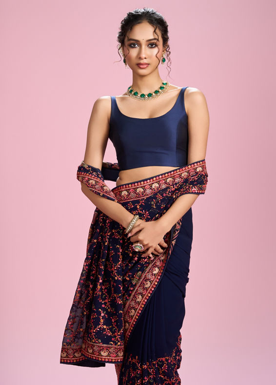 Mohey Women Indigo Blue Georgette Saree