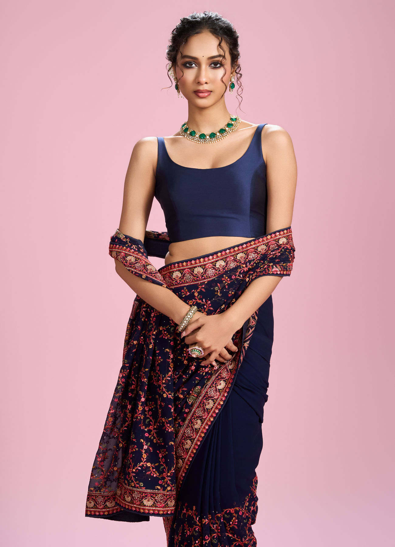 Mohey Women Indigo Blue Georgette Saree