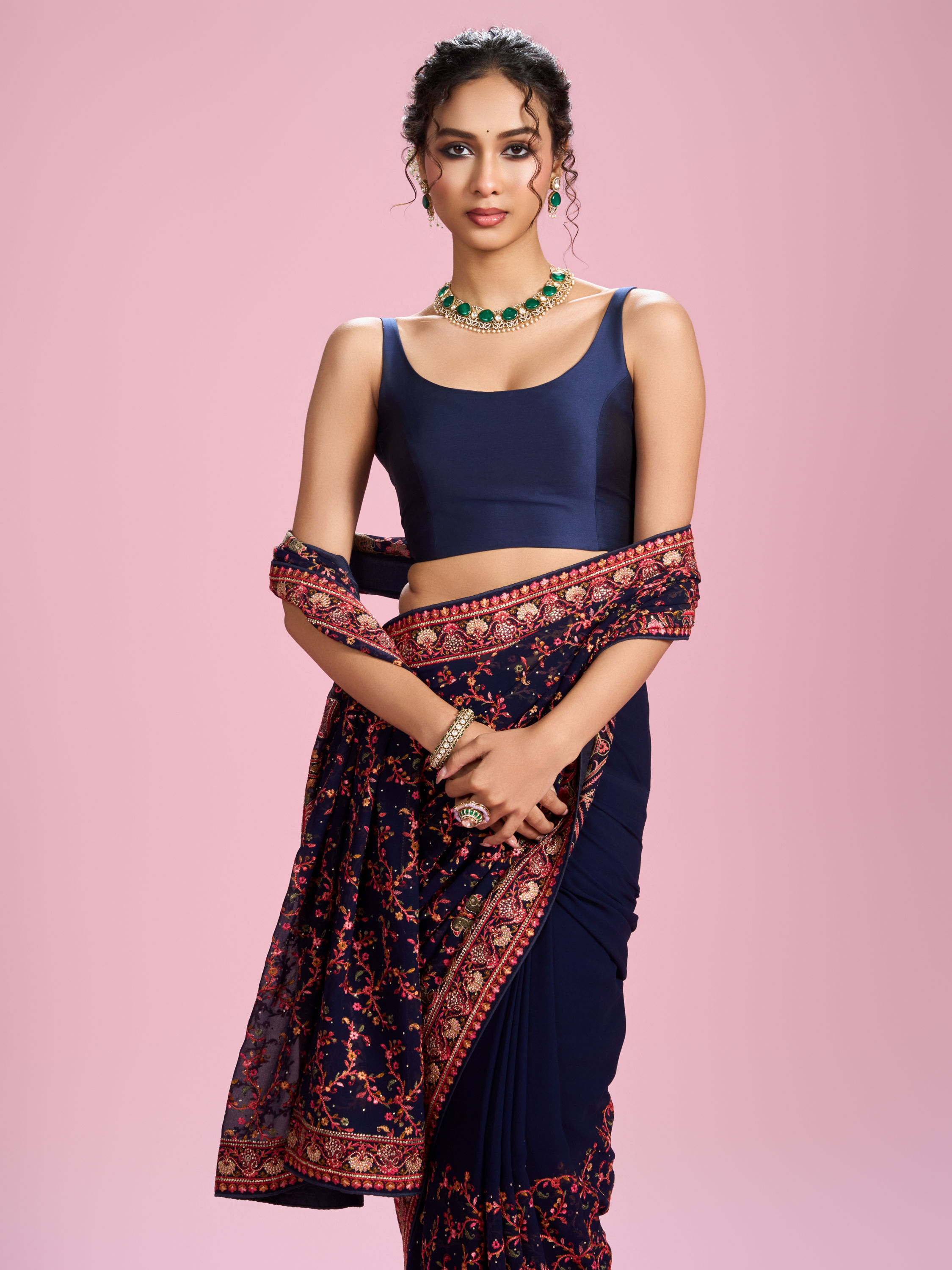 Mohey Women Indigo Blue Georgette Saree
