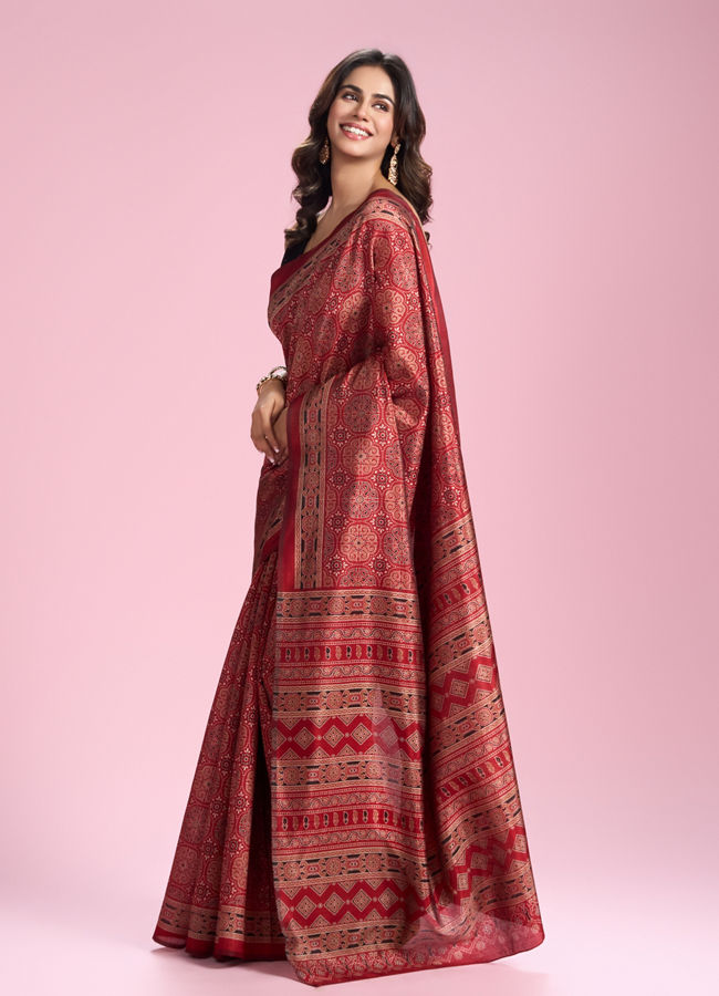 Mohey Women Radiant Red Art Silk Saree