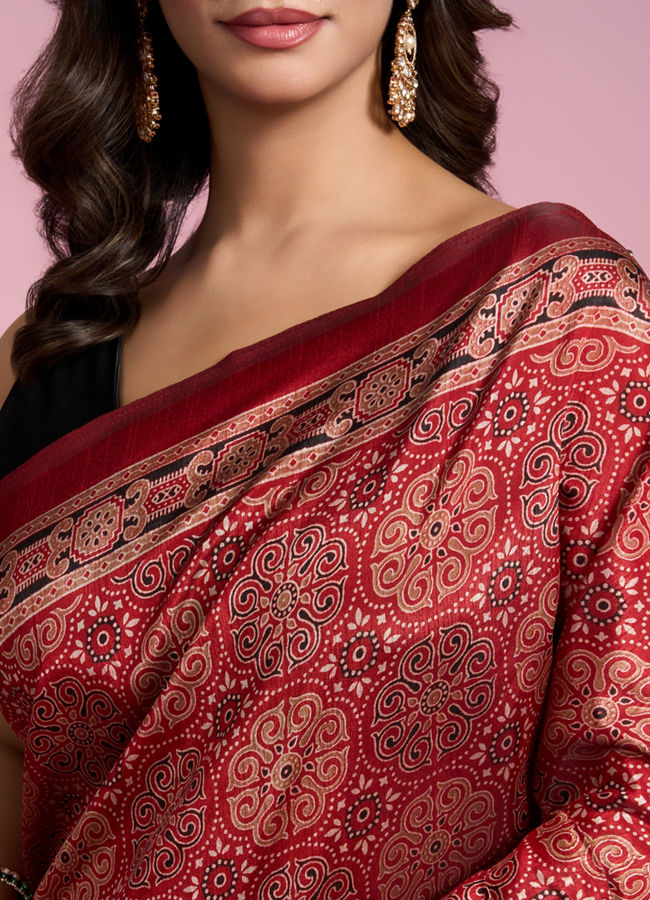 Mohey Women Radiant Red Art Silk Saree