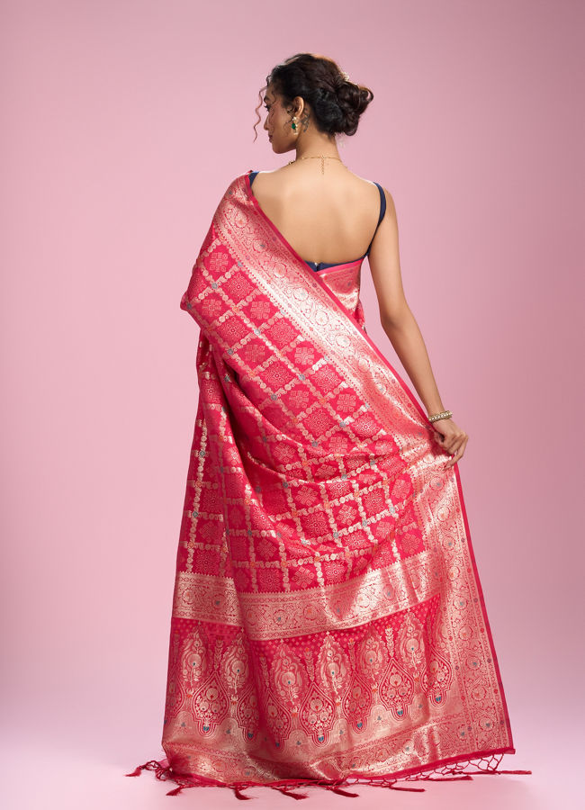 Mohey Women Ravishing Rani Pink Art Silk Saree