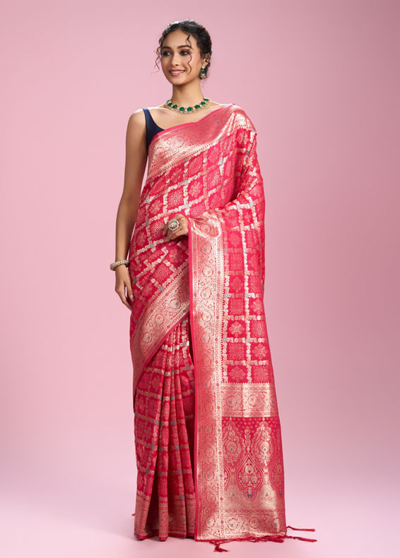 Mohey Women Ravishing Rani Pink Art Silk Saree