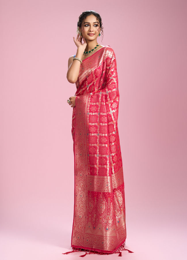 Mohey Women Ravishing Rani Pink Art Silk Saree