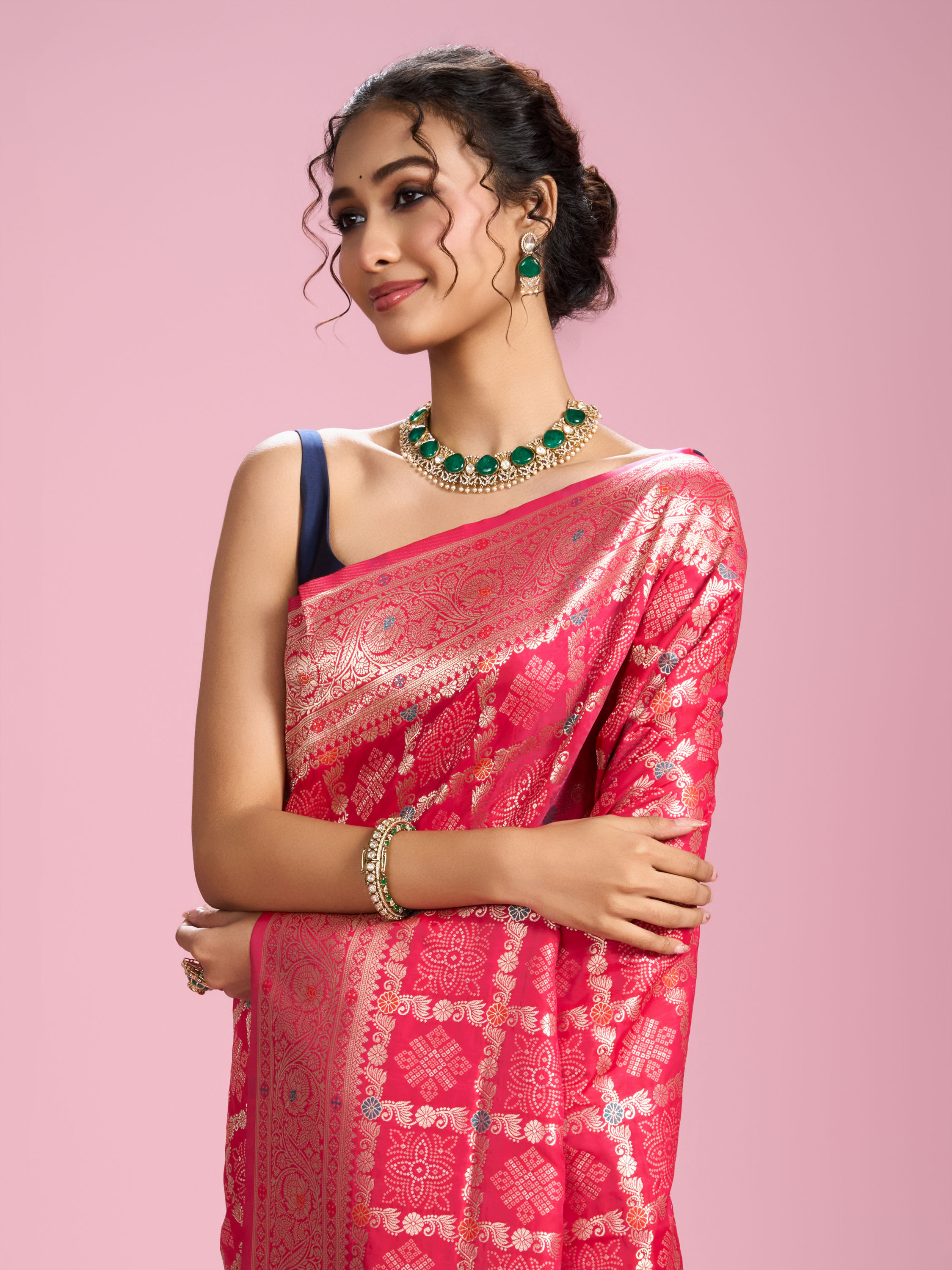 Mohey Women Ravishing Rani Pink Art Silk Saree