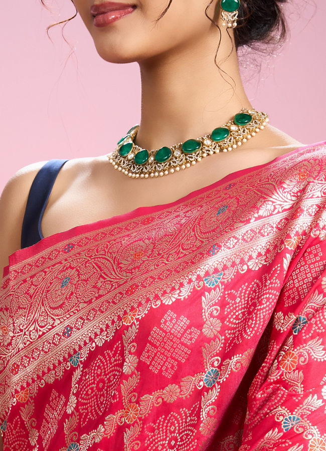 Mohey Women Ravishing Rani Pink Art Silk Saree