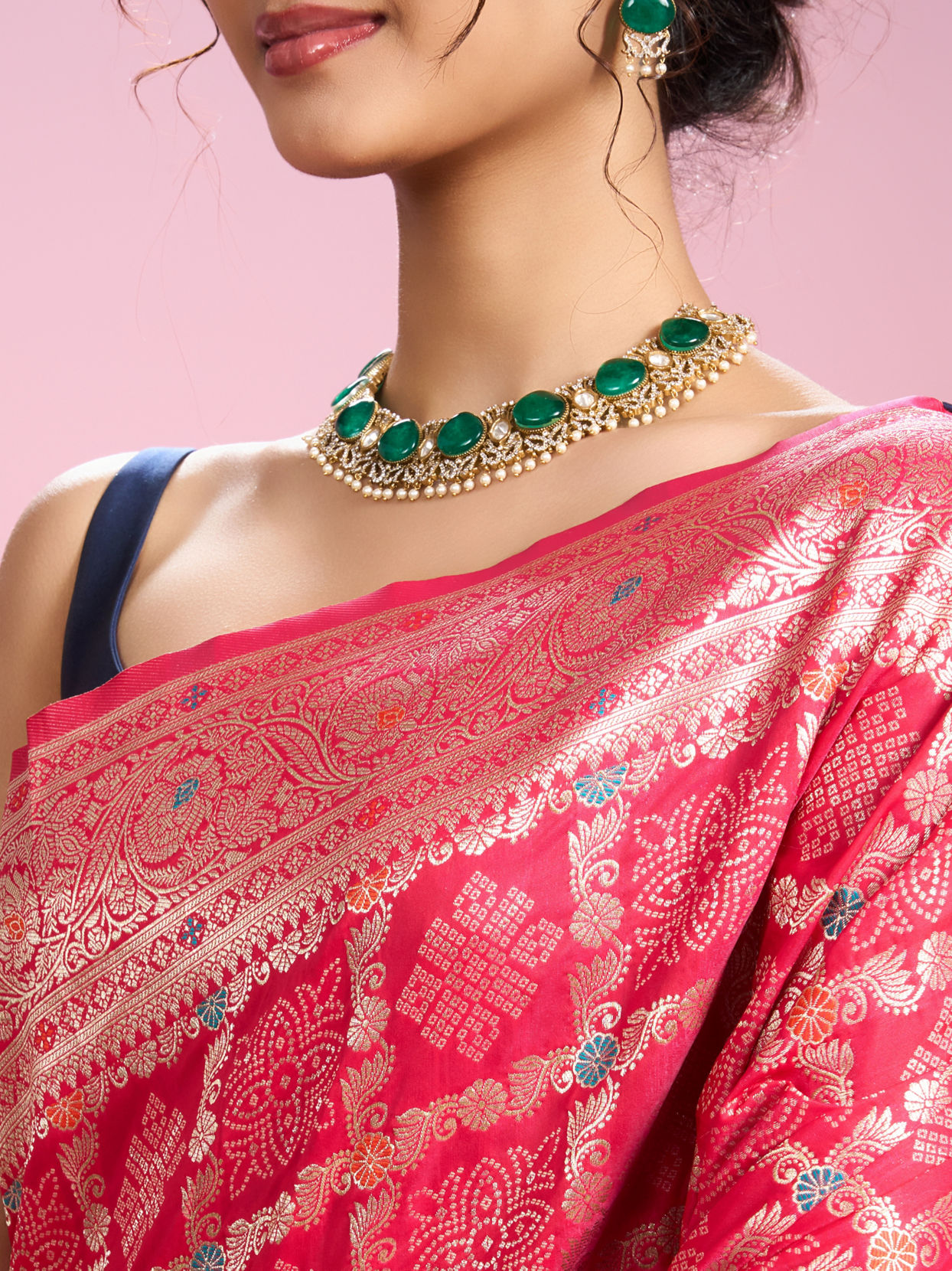 Mohey Women Ravishing Rani Pink Art Silk Saree