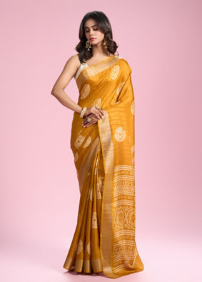 Mohey Women Sun Kissed Mustard Yellow Art Silk Saree