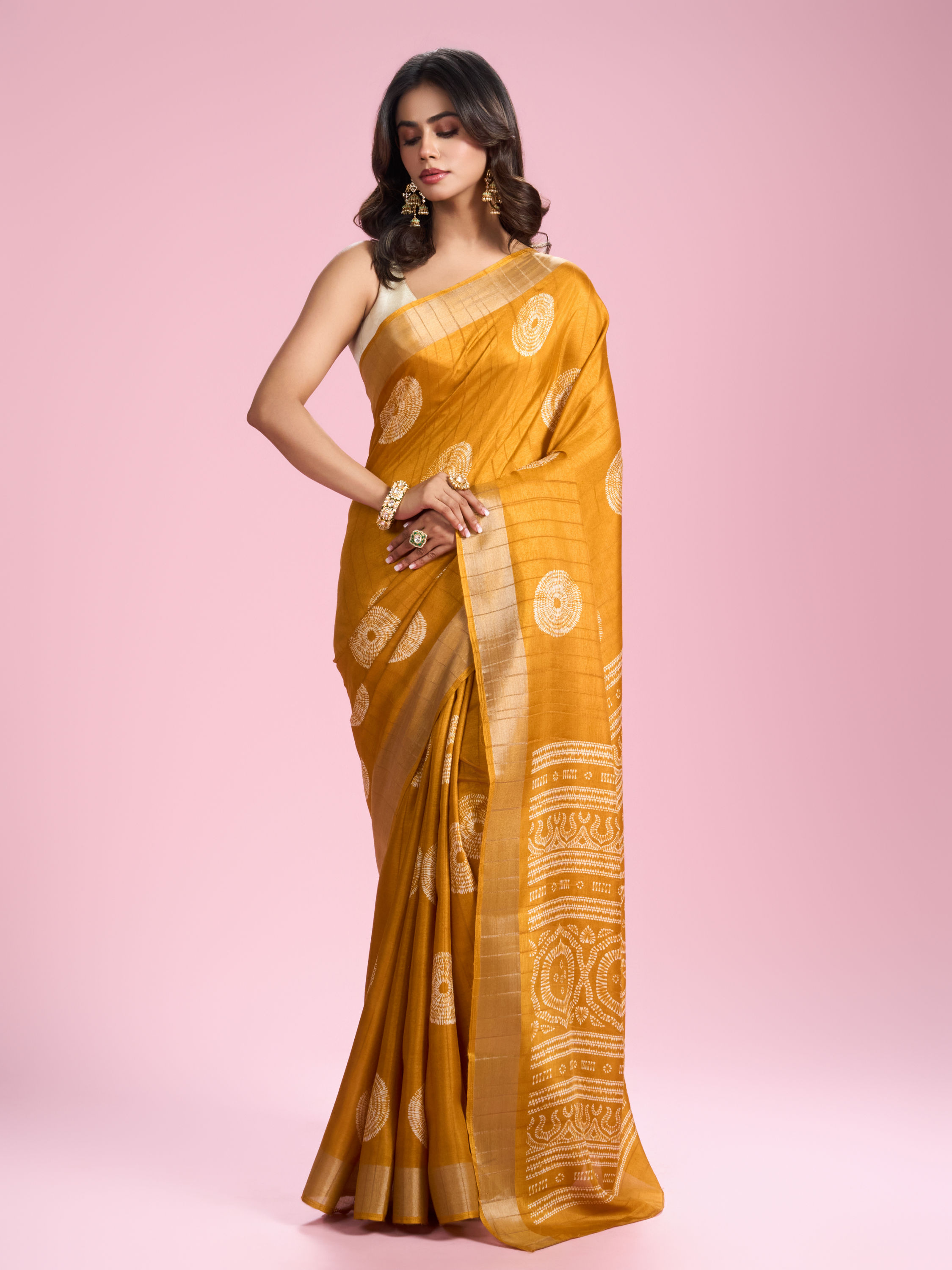 Mohey Women Sun Kissed Mustard Yellow Art Silk Saree