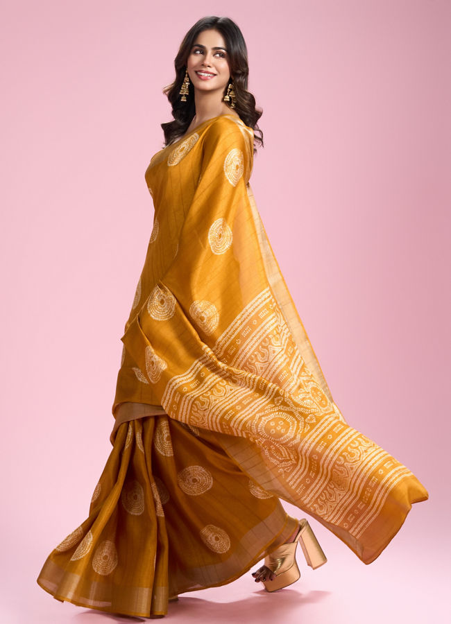 Mohey Women Sun Kissed Mustard Yellow Art Silk Saree