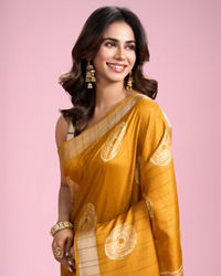 Mohey Women Sun Kissed Mustard Yellow Art Silk Saree