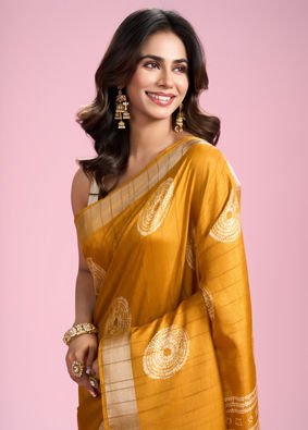 Mohey Women Sun Kissed Mustard Yellow Art Silk Saree