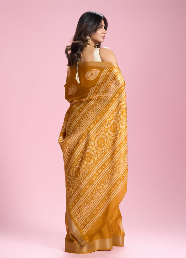Mohey Women Sun Kissed Mustard Yellow Art Silk Saree