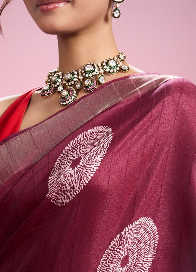 Mohey Women Radiant Wine Saree for Celebrations