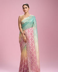 Mohey Women Pink Organza Splendour Saree